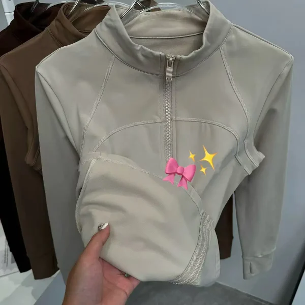 Womens Standing Collar Long Sleeved Sports Jacket