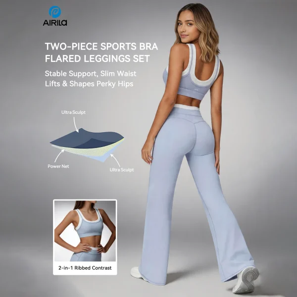 2-Pc Color-Block High-Waisted Flared Crop Top